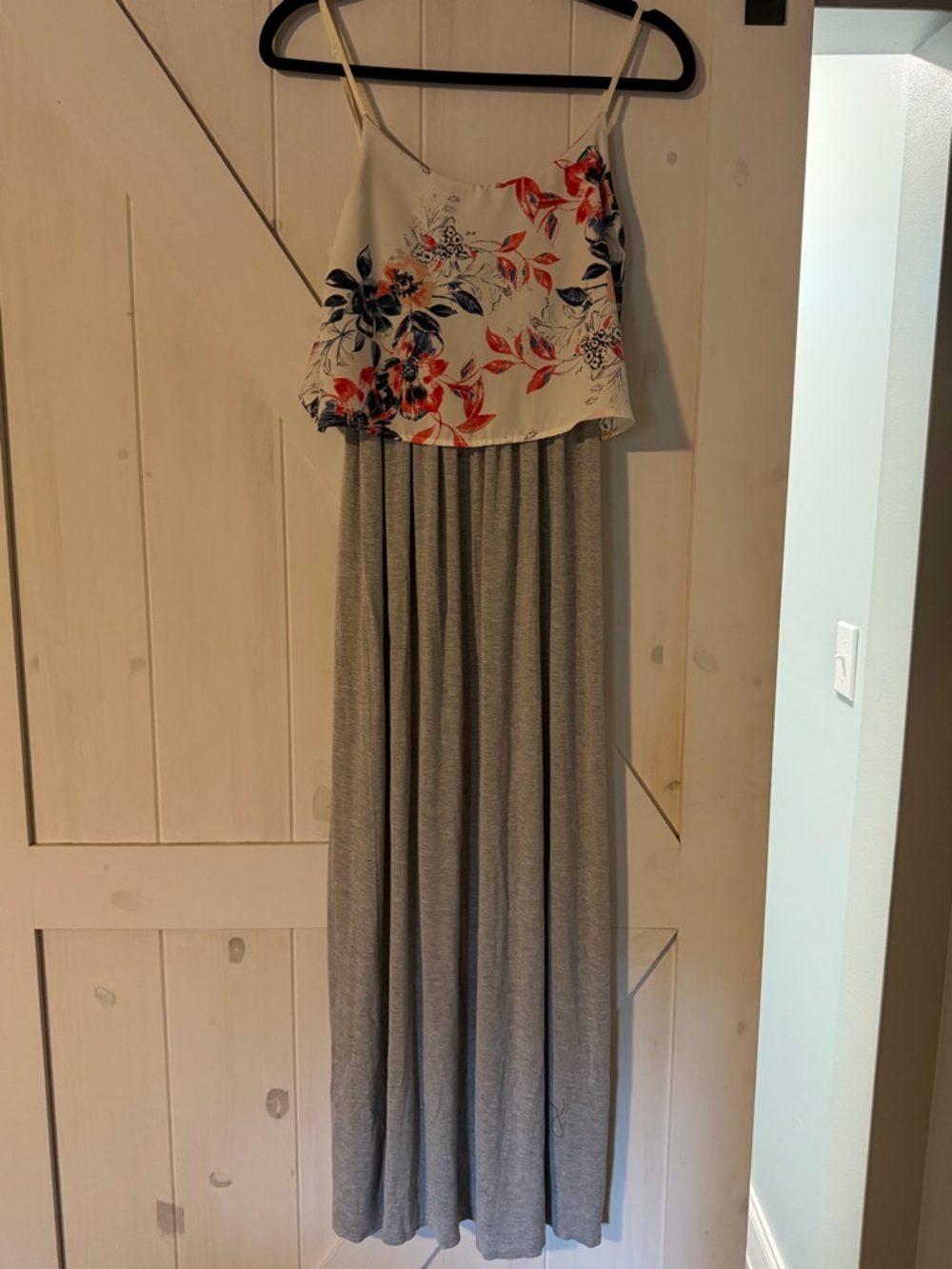 12 Pm By Mon Ami Floral-Print Bodice Grey Maxi Dress